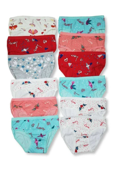 12 Adet Kız Çocuk Desenli Slip Külot ürün görseli 1