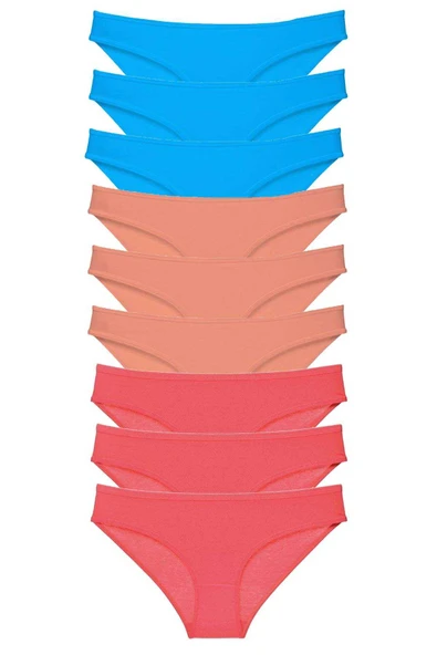9 adet Süper Eko Set Likralı Kadın Slip Külot Pudra Fuşya Mavi ürün görseli 1