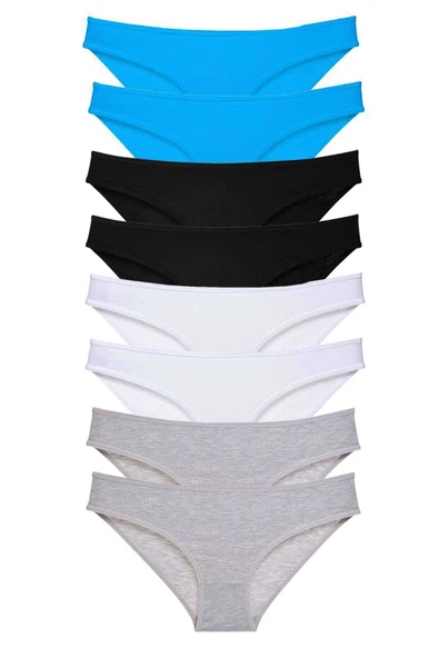 8 adet Süper Eko Set Likralı Kadın Slip Külot Siyah Gri Beyaz Mavi ürün görseli 1