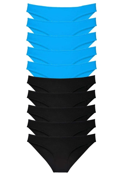 10 adet Eko Set Likralı Kadın Slip Külot Siyah Mavi ürün görseli 1