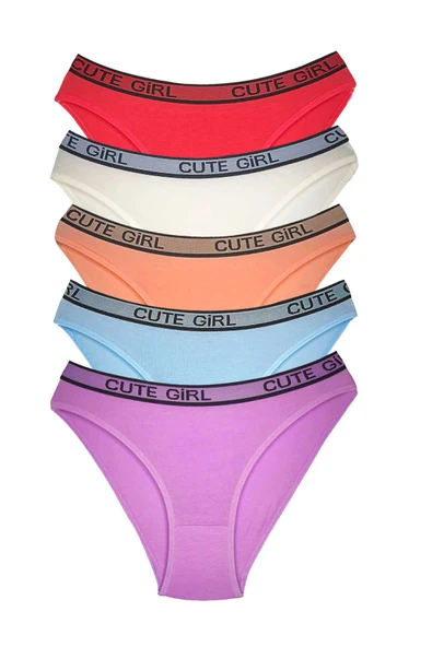 5 Adet Beli Yazılı Pamuklu Kalın Lastik Kadın Slip Külot ürün görseli 1
