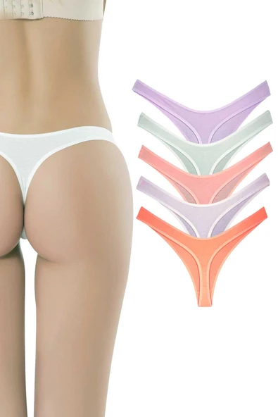 5 Adet Pamuklu Kadın Klasik Tanga Soft Renkler ürün görseli 1
