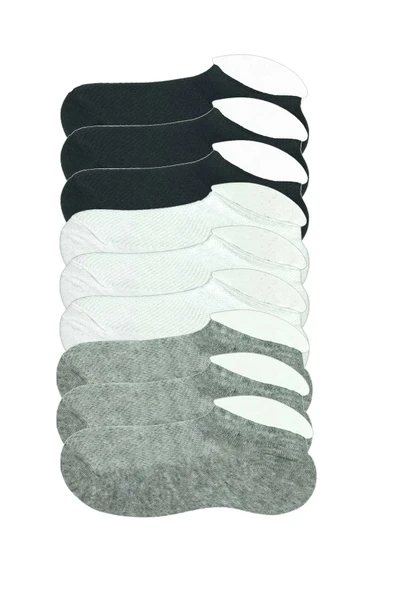 9 Adet Çocuk Sneaker Patik Çorap Siyah Beyaz Gri ürün görseli 1