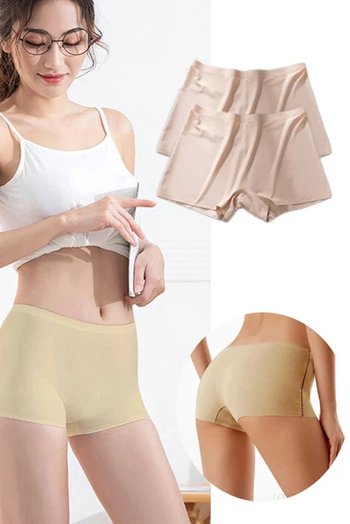 2 Adet Kadın Dikişsiz Görünmez İz Yapmaz Mini Şort Boxer Ten ürün görseli 1