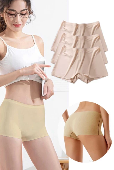 3 Adet Kadın Dikişsiz Görünmez İz Yapmaz Mini Şort Boxer Ten ürün görseli 1