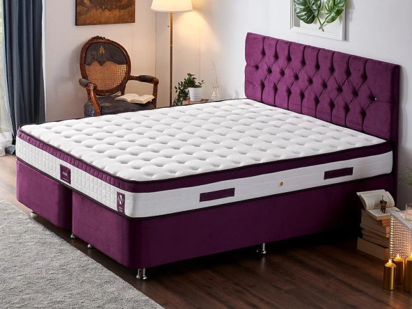Niron Violet Yatak Seti 200x200 cm Çift Kişilik Yatak Baza Başlık Takımı - Orta Sert Yatak Mor Baza ve Başlığı ürün görseli 1