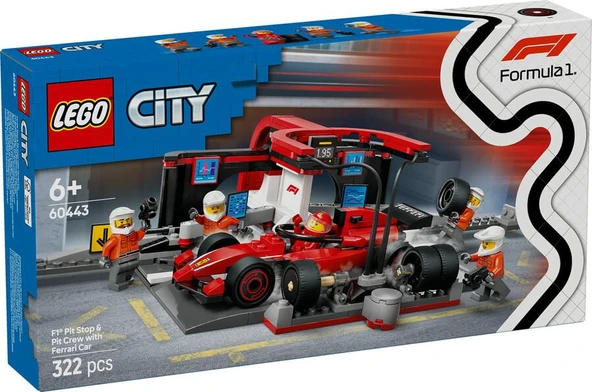 LEGO City 60443 F1 Pit Stop and Pit Crew with Ferrari Car ürün görseli 1