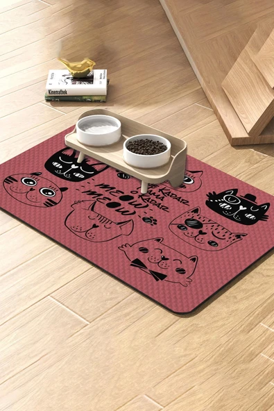 MAtGo Pati Süper Mood Deri Ne Kadar Mama O Kadar Miyav Pembe Beslenme Matı Kedi Köpek Mama Paspası 50x70cm ürün görseli 1