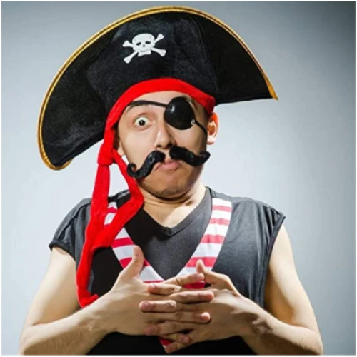 Periboia Yetişkin Boy Kadife Kaptan Jack Sparrow Korsan Şapkası ve Plastik Korsan Göz Maskesi ürün görseli 1