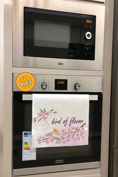 Valerine Life Lezzet Kuşu Pembe Mutfak Kurulama Fırın Beyaz El Havlusu %100 Pamuklu 35x50cm 2 Adet ürün görseli 1
