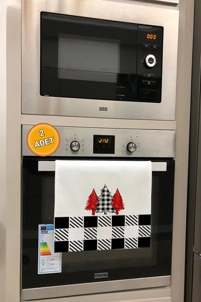 Valerine Life Ekoseli Noel Kırmızı Çam Ağacı Mutfak Kurulama Fırın Beyaz El Havlusu %100 Pamuklu 35x50cm 2 Adet ürün görseli 1