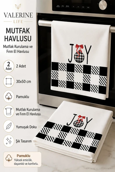 Valerine Life Noel Toplu Mutfak Kurulama ve Fırın Beyaz El Havlusu Pamuklu 30x50cm 2 Adet ürün görseli 1