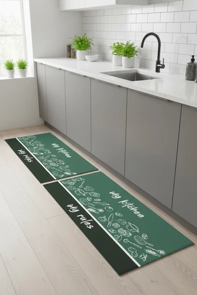 Valerine Life Mutfak Yolluğu Halısı Benim Mutfağım Benim Kurallarım Tezgah Önü Paspası İkili Kilim Takımı Döküntülere Es ürün görseli 1