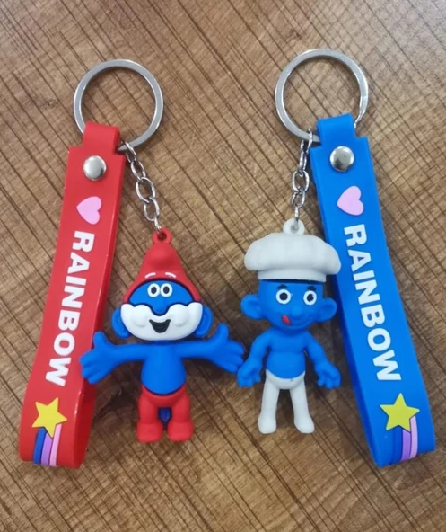DZC KUZENLER AVM şirinler Karikatür Anime Figür PVC 2 adet Anahtarlık Çanta Anahtarlık Süsü ürün görseli 1