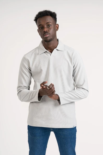 Gömlek Yaka Hafif Armürlü Slimfit Uzun Kol Sweatshirt ürün görseli 1