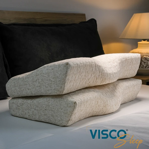 Ortopedik Visco Yastık Boyun Formu İçin Özel Tasarım Hermosa Keten Kılıflı Ergonomik 60x35x11-7 Cm ürün görseli 1