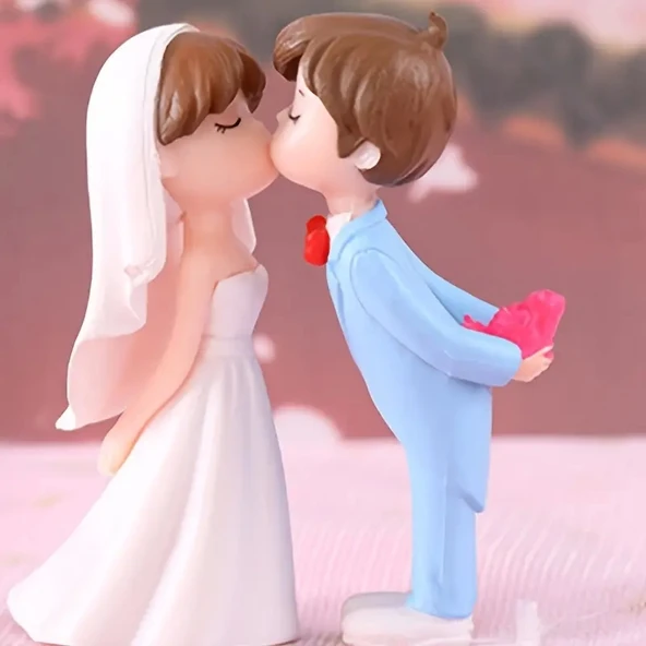 Karikatür Düğün Çifti Figürleri, Romantik Gelin Dekoratif Süsler, Pasta Üstü Hediyelik Oyuncak ürün görseli 1