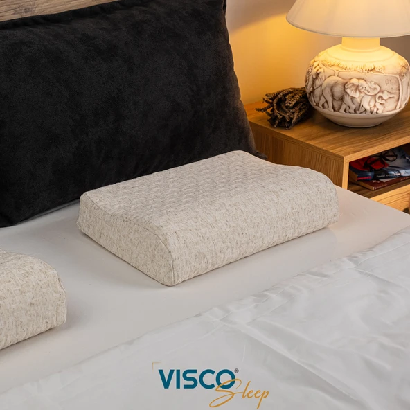 Ortopedik Visco Yastık Küçük Boyun Destekli Yastık Peon Doğal Viskon Kılıflı 45x30x10-7 cm ürün görseli 1