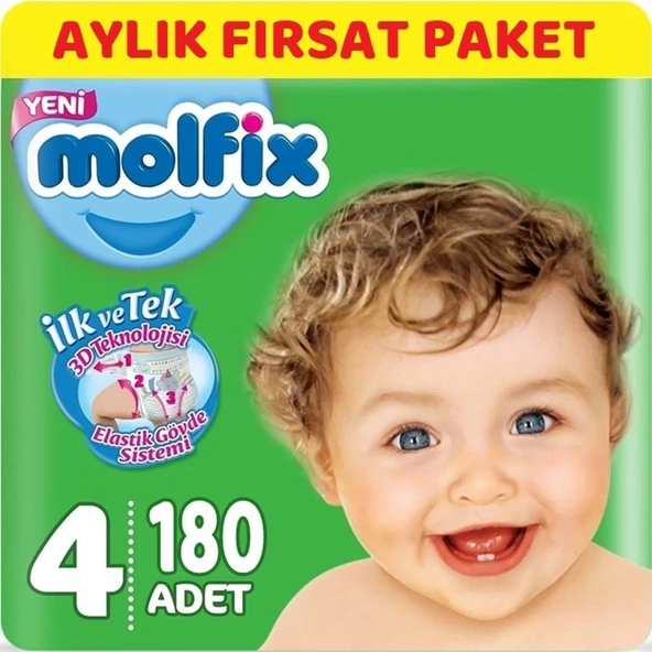 Molfix Bebek Bezi 4 Beden 7-14 KG Maxi 186 Adet Aylık Fırsat Pk + 9 Adet Islak Havlu ürün görseli 1