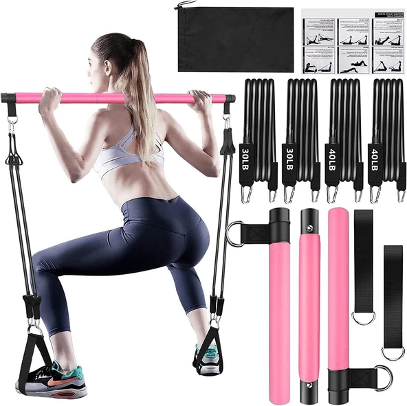 Valkyrie 4 Lastikli 1. Kalite Pilates Bar Egzersiz Çubuğu Ayarlanabilir Zorluk Evde Spor Squat Kademeli Çantalı Kolay Kurulum ürün görseli 1