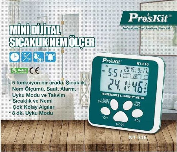 Proskit NT-316 Sıcaklık & Nem Ölçer -50/+70° ürün görseli 1