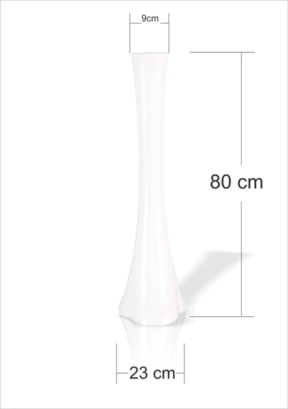 Uzun 80 cm Beyaz Fil Ayağı Konik Eğimli Daralan Boğazlı Geniş Tabanl Cam Vazo Köşe Masa Sehpa Vazosu ürün görseli 1