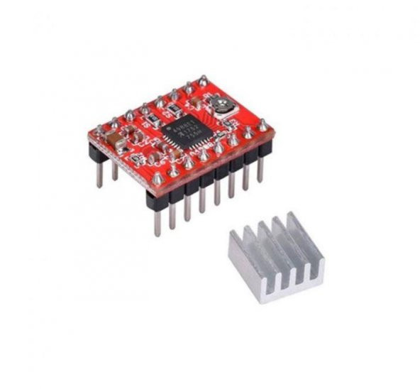 Arduino A4988 1a Kırmızı Step Motor Sürücü ( Soğutucu Dahil ) ürün görseli 1