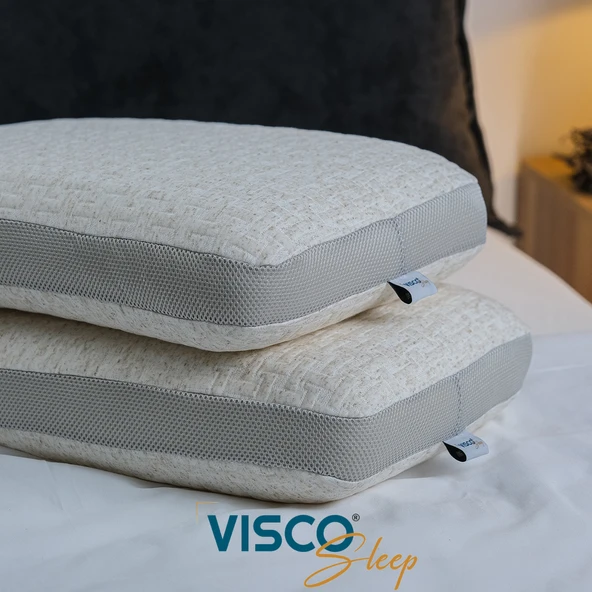 Visco Yastık Klasik Yüksek Yastık Ergonomik Yastık Fiore Doğal Keten Kılıflı Yastık 65x40x14 cm ürün görseli 1