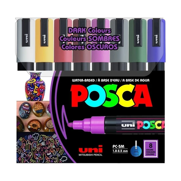 Uni Posca 1.8-2.5 Subazlıpostermarkörükoyurenk 8li ürün görseli 1