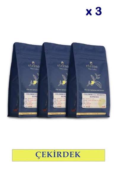 Eterno Colombia La Meseta Supremo Filtre Kahve Çekirdeği Üçlü Set - 3 x 250g - Kahve Makineleri ile Uyumlu ürün görseli 1