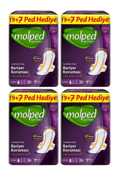 Molped Gece Uzun Hijyenik Ped 26 Lı x 4 Adet ürün görseli 1