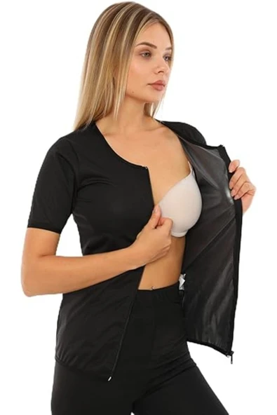 Zayıflatan Unisex Termal Maksimum Terleten  Spor Korse Tayt Ve Fermuarlı Kısa Kollu Takım ürün görseli 1
