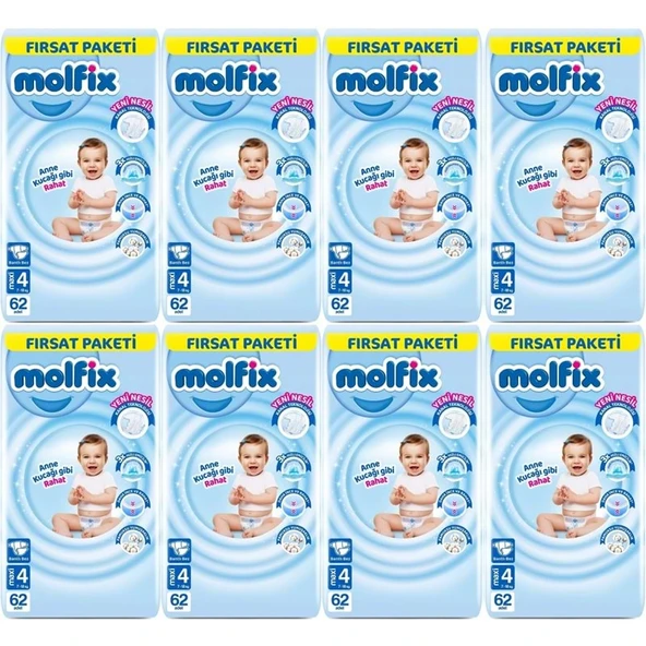 Molfix Bebek Bezi 4 Beden 7-14 KG Maxi 496 Adet Dev Ekonomik Fırsat Pk ürün görseli 1