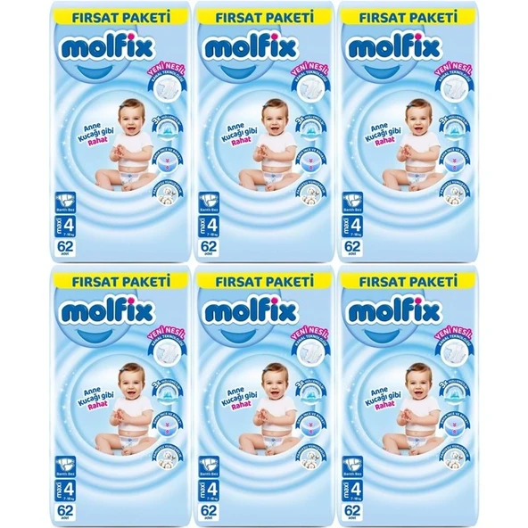 Molfix Bebek Bezi 4 Beden 7-14 KG Maxi 372 Adet Ekstra Fırsat Pk ürün görseli 1