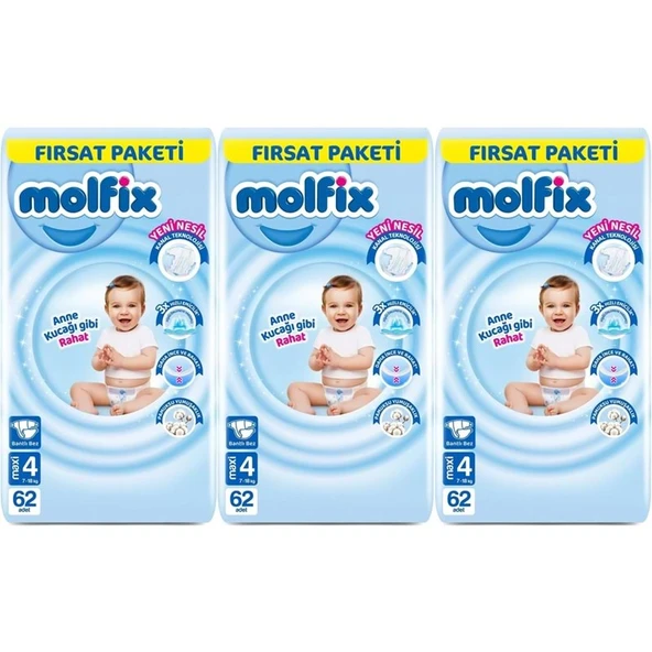 Molfix Bebek Bezi 4 Beden 7-14 KG Maxi 186 Adet Aylık Fırsat Pk ürün görseli 1