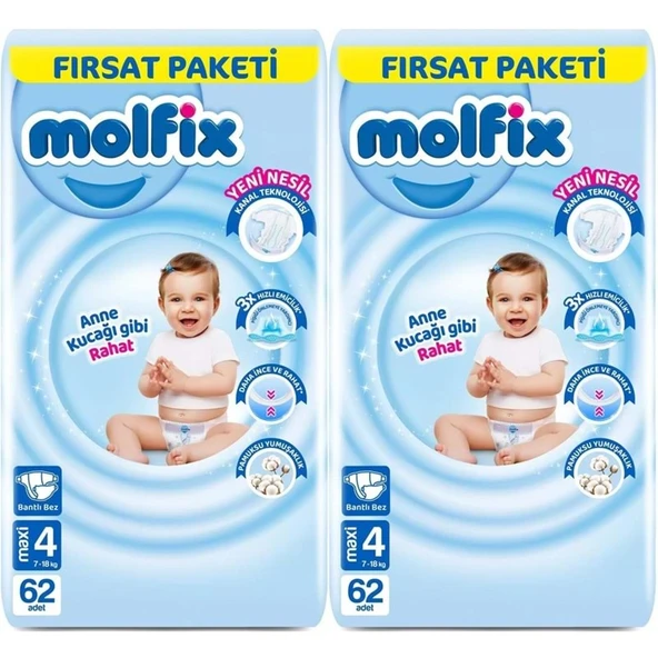 Molfix Bebek Bezi 4 Beden 7-14 KG Maxi 124 Adet Ekonomik Fırsat Pk ürün görseli 1