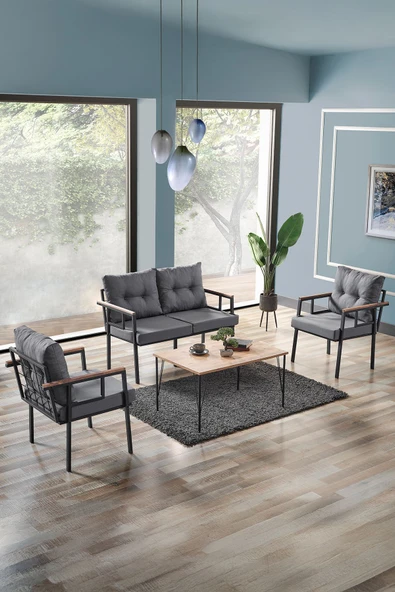 Evdemo Saye Metal Bahçe Balkon Oturma Takımı 2+1+1+Orta Sehpa Antrasit ürün görseli 1