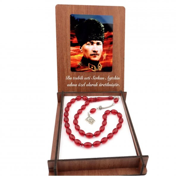 İsme Kişiye Özel Atatürk ve Bayrak Temalı Ateş Kehribar Tesbih ürün görseli 1