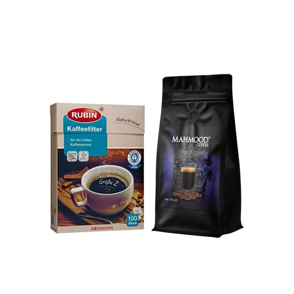 Mahmood Coffee Filtre Kahve 250 G ve Rubin Küçük Boy Kahve Filtresi Naturel Kağıt 2 Numara 100'lü ürün görseli 1