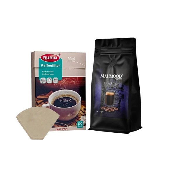 Mahmood Coffee Filtre Kahve 250 g ve Rubin Büyük Boy Kahve Filtresi Naturel Kağıt 4 Numara 100'lü ürün görseli 1