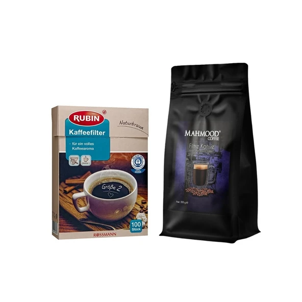 Mahmood Coffee Filtre Kahve 500 Gr ve Rubin Küçük Boy Kahve Filtresi Naturel Kağıt 2 Numara 100'lü ürün görseli 1