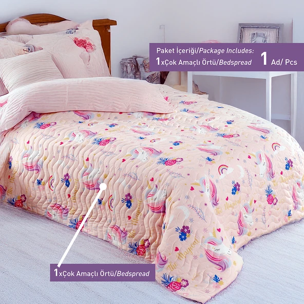 Çok Amaçlı Örtü Tek Kişilik MagicAl Pembe - Resim 5