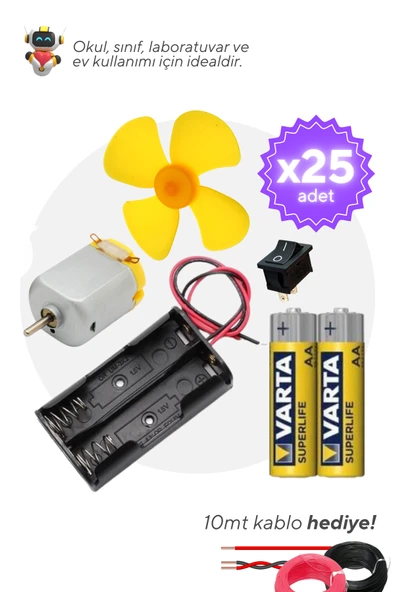 25'li Paket Deney Seti (Motor, Pervane, Anahtar, Pil Yuvası, Pil ve Kablo) - Okul ve Sınıflar için MEB Uyumlu ürün görseli 1