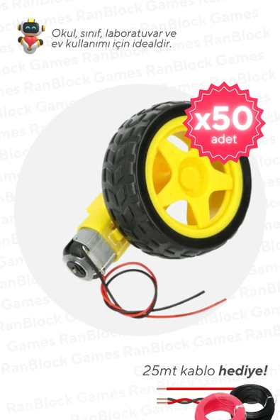 50'li Paket Sarı Redüktörlü Motor ve Tekerlek Seti - Okul ve Sınıflar için MEB Uyumlu ürün görseli 1