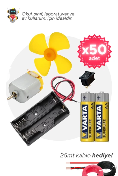 50'li Paket Deney Seti (Motor, Pervane, Anahtar, Pil Yuvası, Pil ve Kablo) - Okul ve Sınıflar için MEB Uyumlu ürün görseli 1
