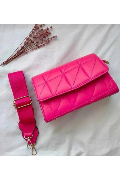 Mini Kapitone Pembe Mıknatıs Kapaklı Kolon Askılı Kol ve Omuz Çantası ürün görseli 1