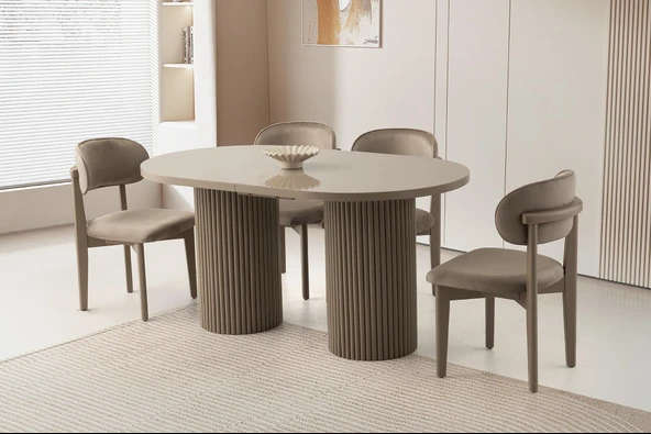 Açılır Oval Picasso H.G Yemek Masası Takımı Nergis Sandalye Cappicino 1 Masa 4 Sandalye ) ürün görseli 1