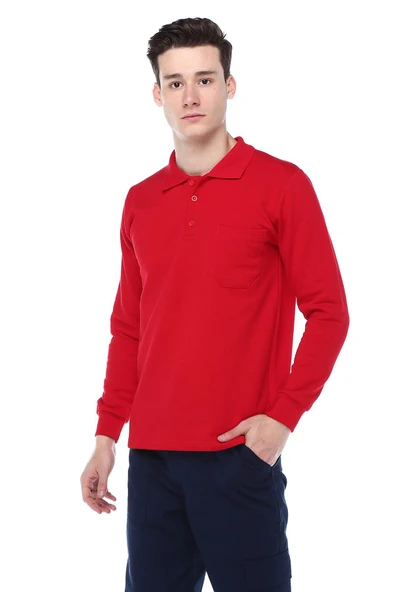 POLO YAKA KIRMIZI SWEAT - Resim 2