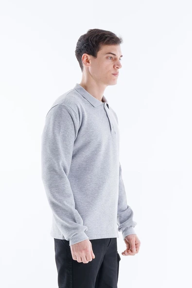 POLO YAKA GRİ SWEATSHİRT - Resim 2