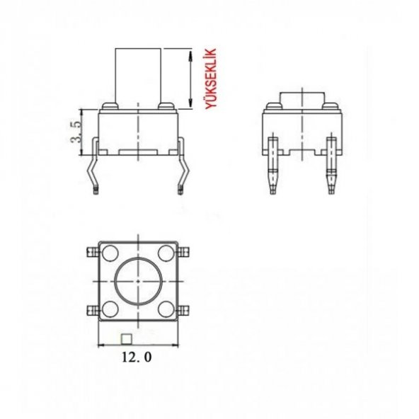 TACT  BUTON  12x12 Siyah 12 mm Yuvarlak TC-12 (EA-X) IC-202 ürün görseli 1
